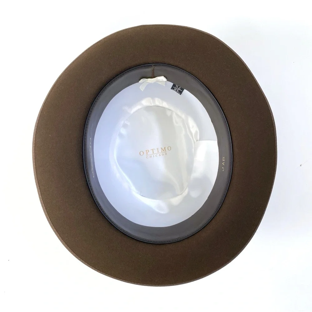 OPTIMO CHICAGO Dark Brown Bison brim hat fedora grosgrain ribbon detail - Picture 8 of 14